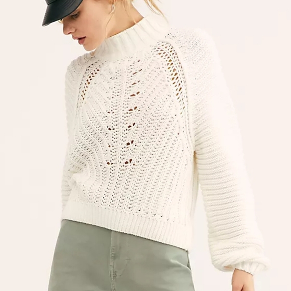 Free People Sweater Sweetheart Mock Neck Chunky Knit Ivory Sizes Sm Md & Lg NWT - Picture 5 of 12